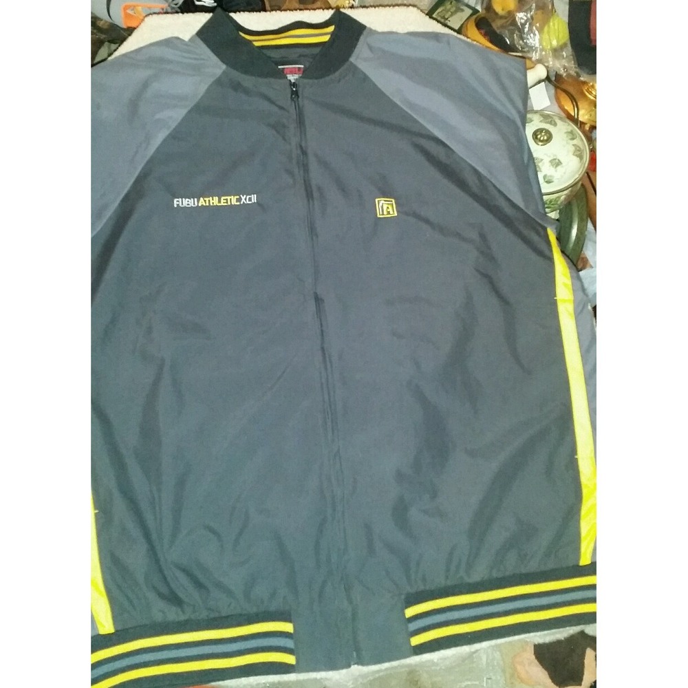 Mens Sz Large  FUBU athletic black grey‎ and yellow jacket / windbreaker